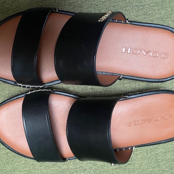 Coach black leather espadrille. slides - Picture 3 of 12